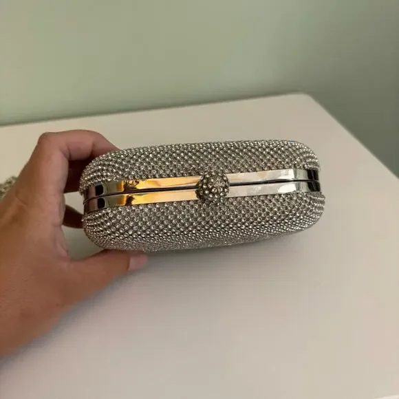 Clutch Sling Crossbody Bag Women Evening Party Diamond Rhinestone Crystal Silver - Picture 3 of 9